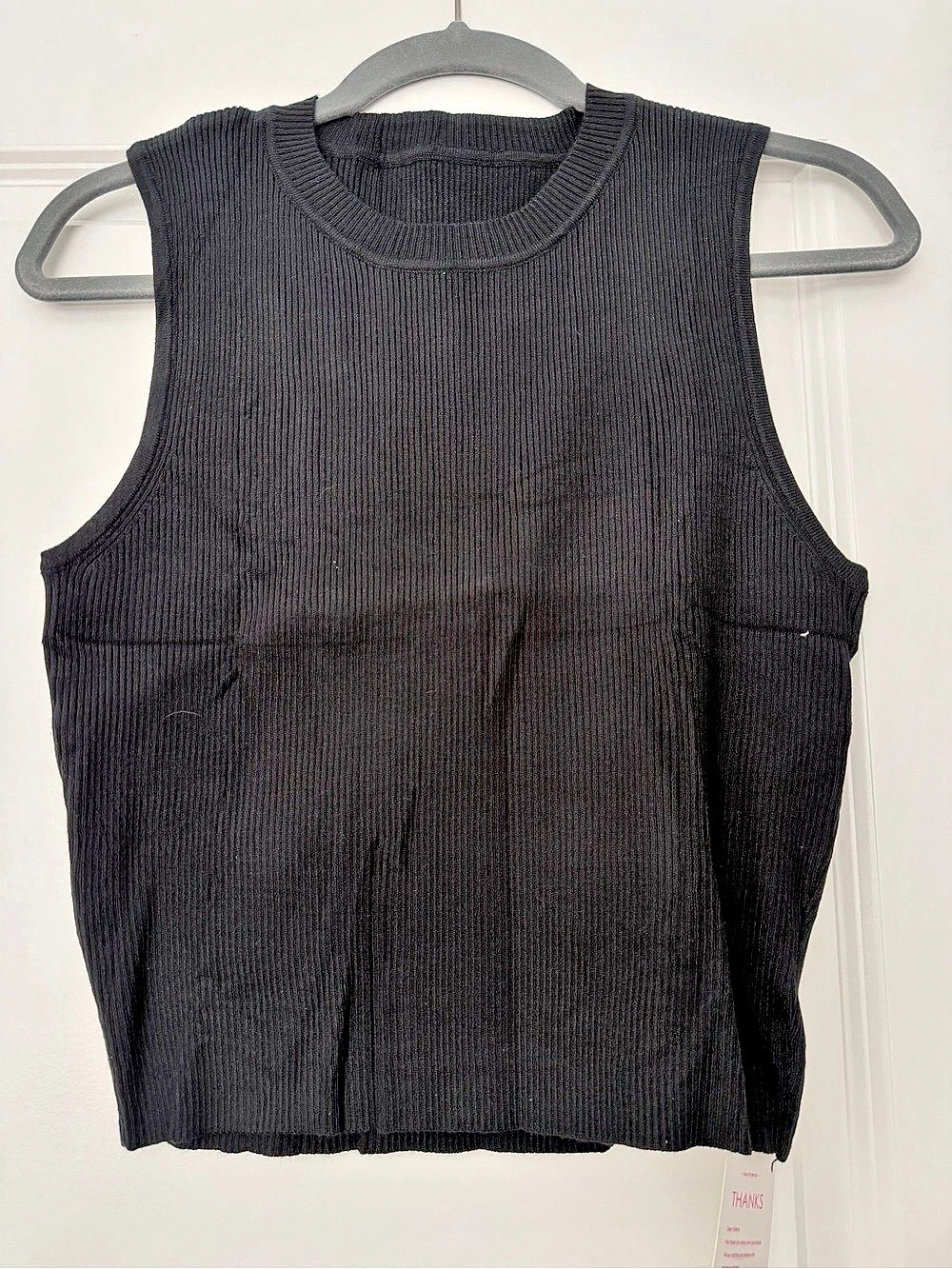 Ribbed Crop Tank Top in Black Size Large NWT